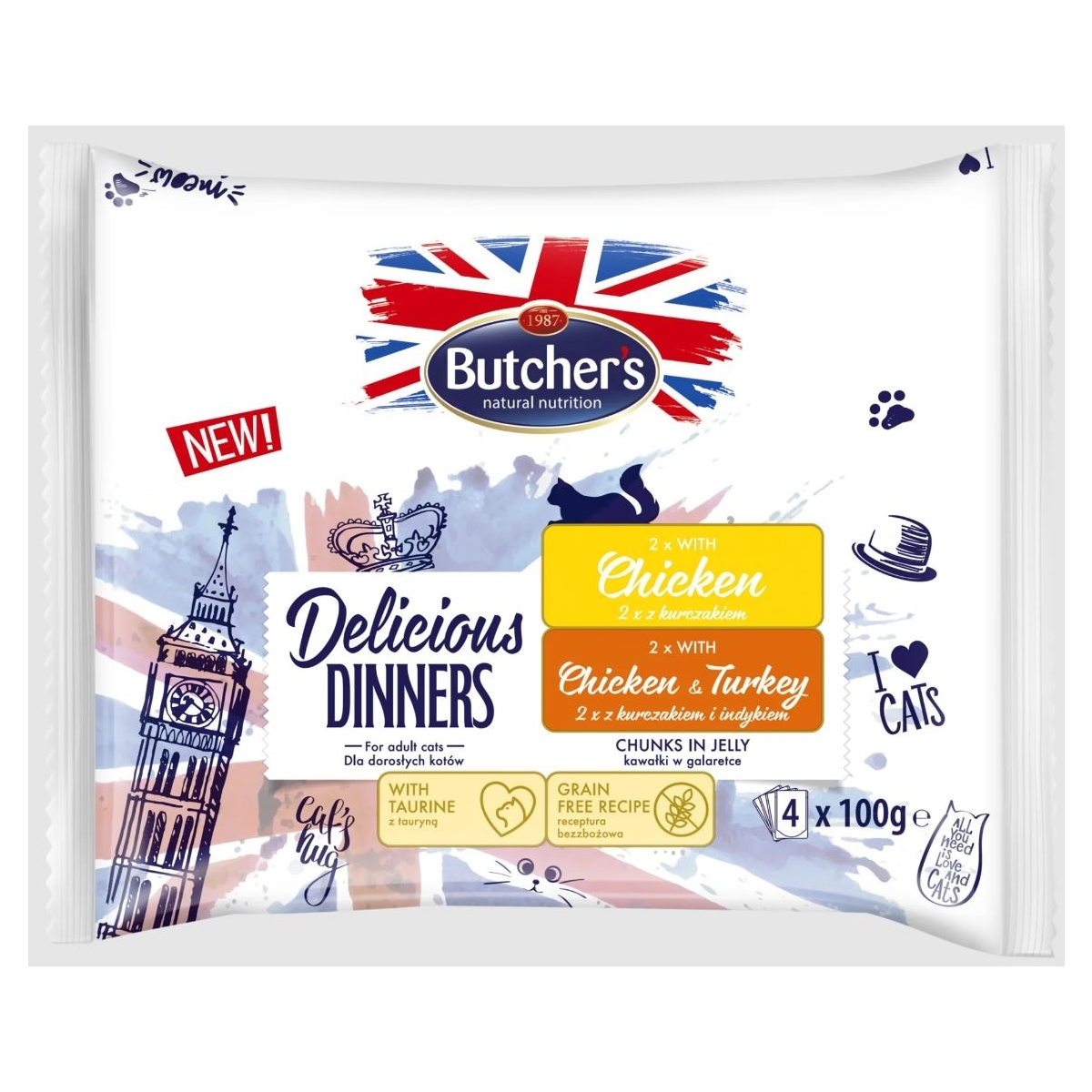 BUTCHERS KASSI EINEKOTIKE DELIC.DINNER ŽELEES KANA/KALKUN MULTI. N4 - Изображение товара