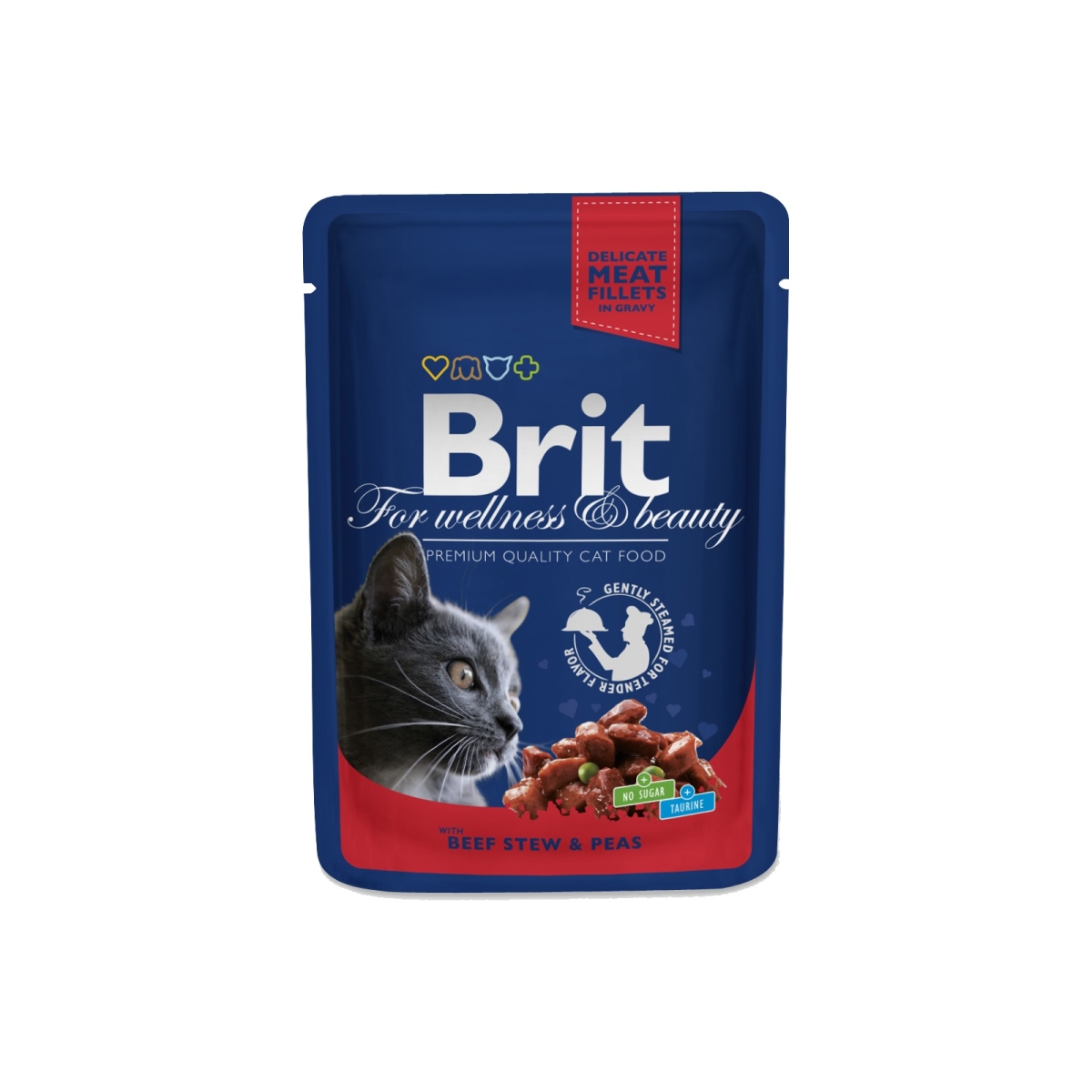 Brit Premium влажный корм для кошек, говядина/горошек в соусе, 100 г - Изображение товара