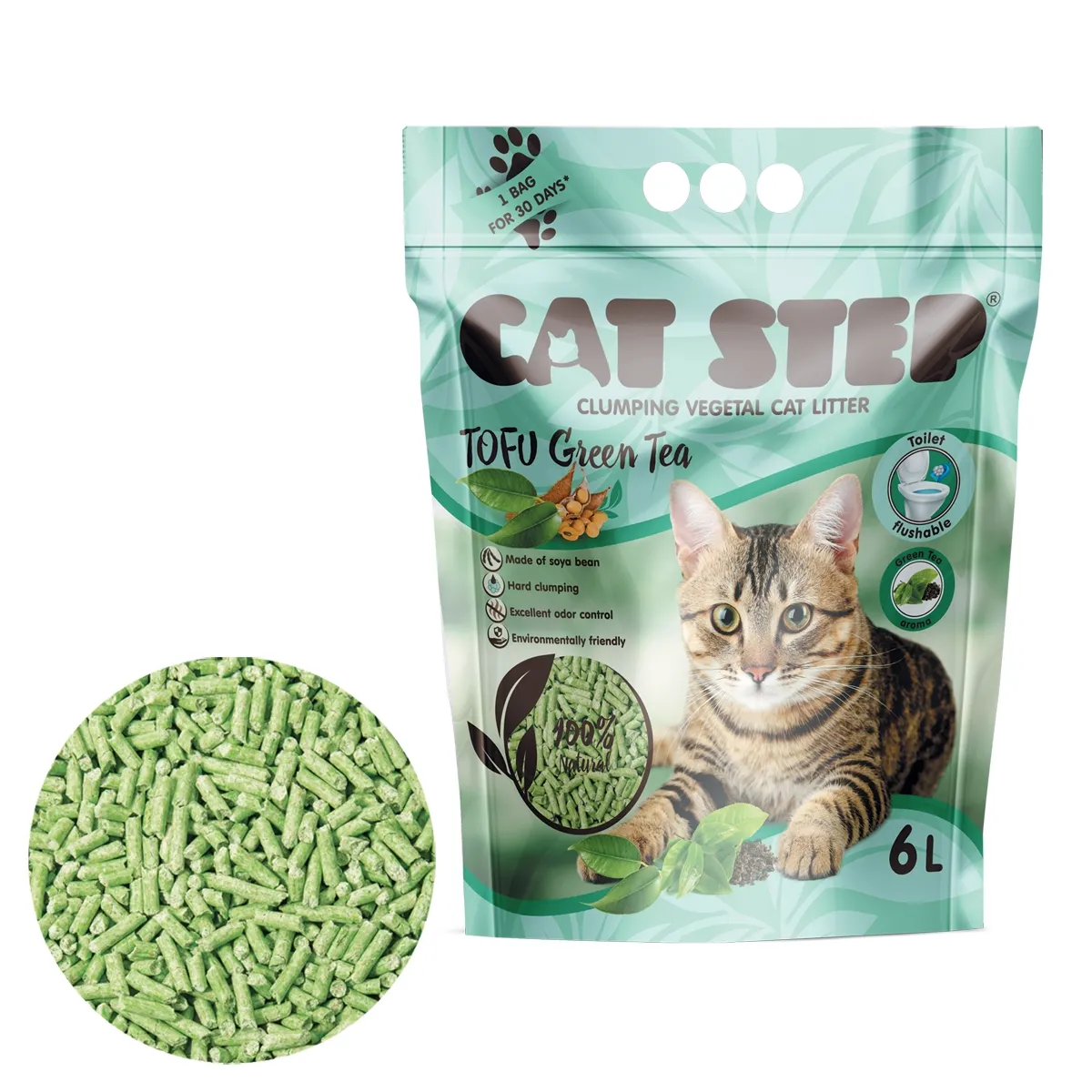 Cat Step Tofu Green Tea кошачьи отходы 2,7 кг/ 6 л - Изображение товара 1