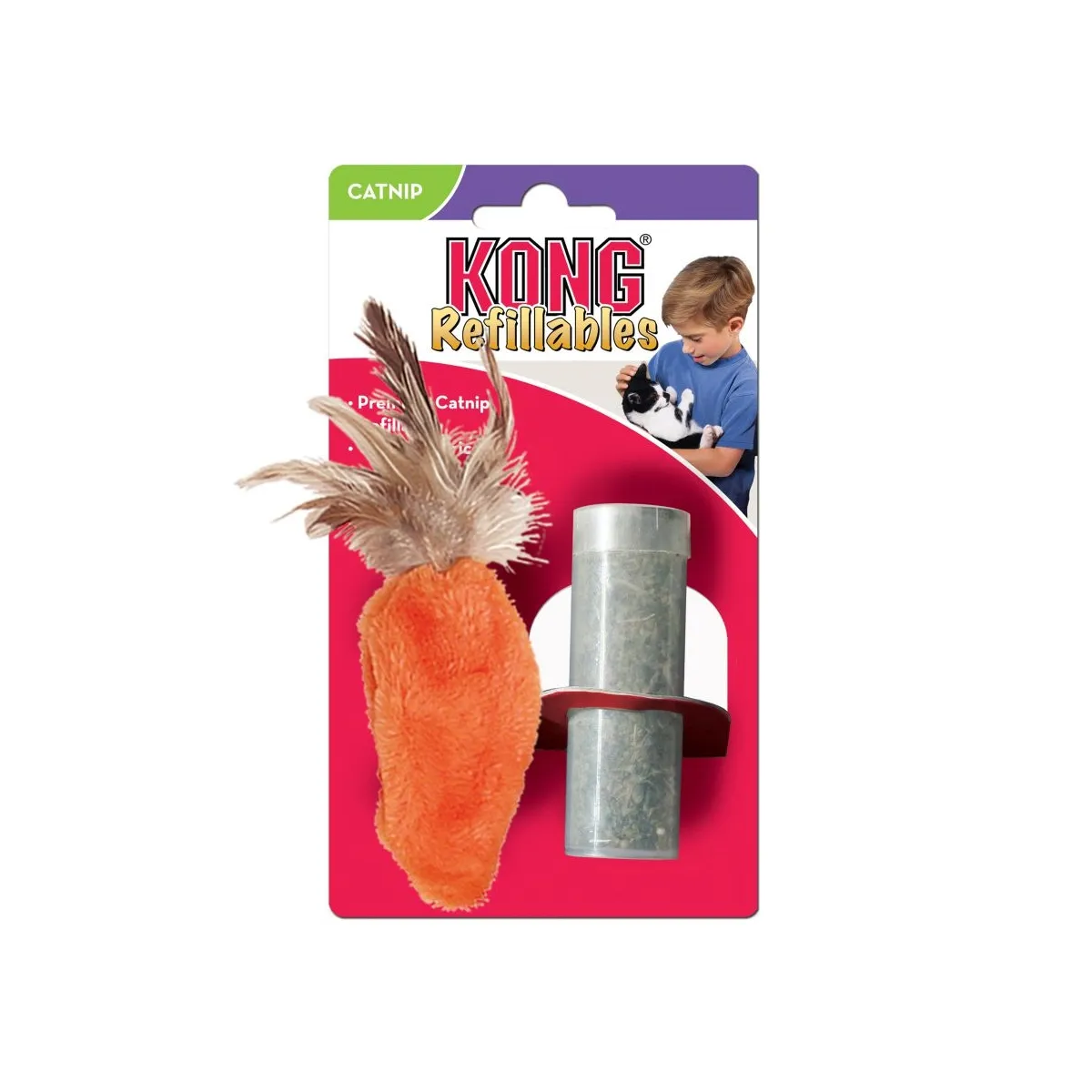 Kong игрушка для кошек, морковь из текстиля с перьями - Изображение товара