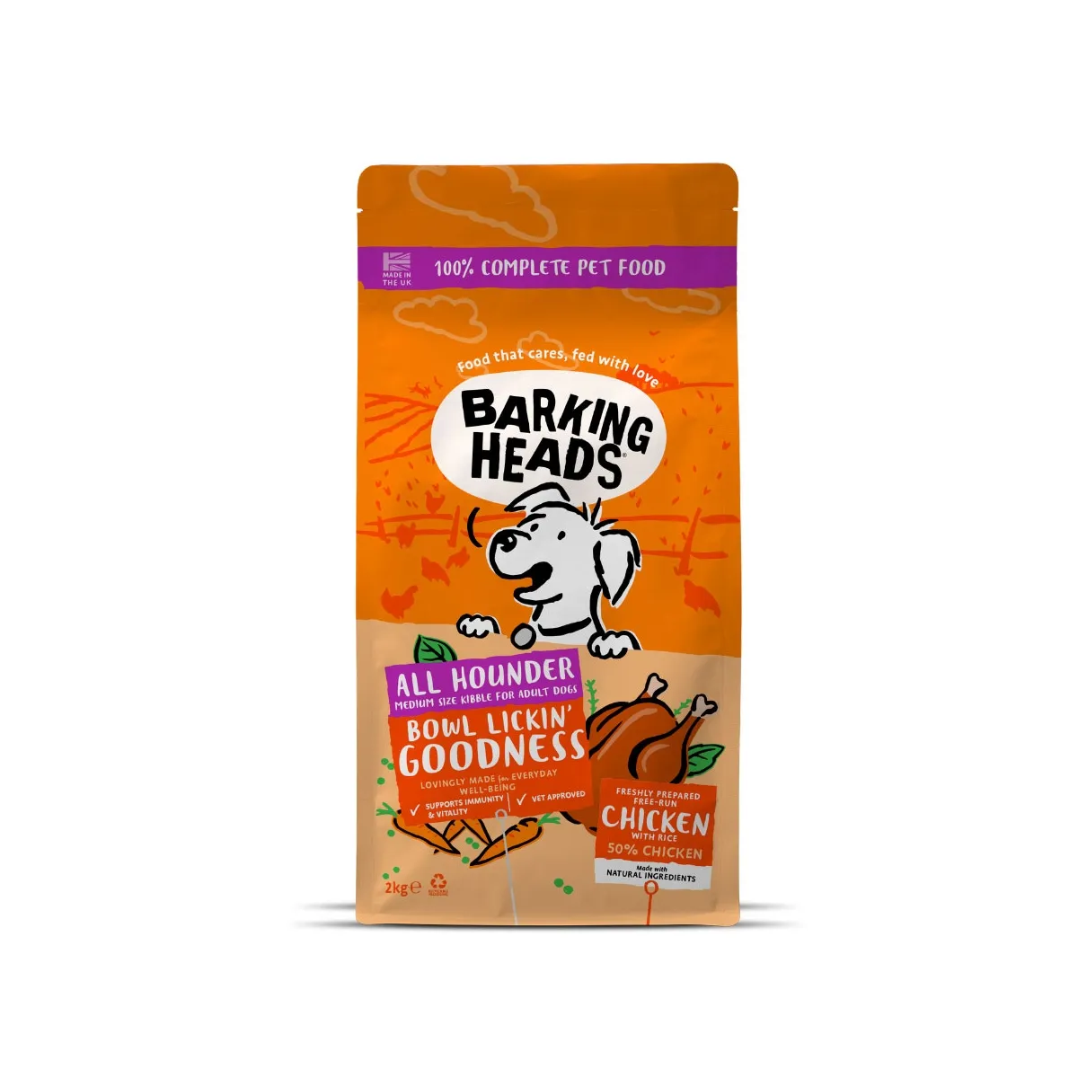 Barking Heads Bowl Lickin Chicken сухой корм для собак, курица, 2 кг - Изображение товара 1
