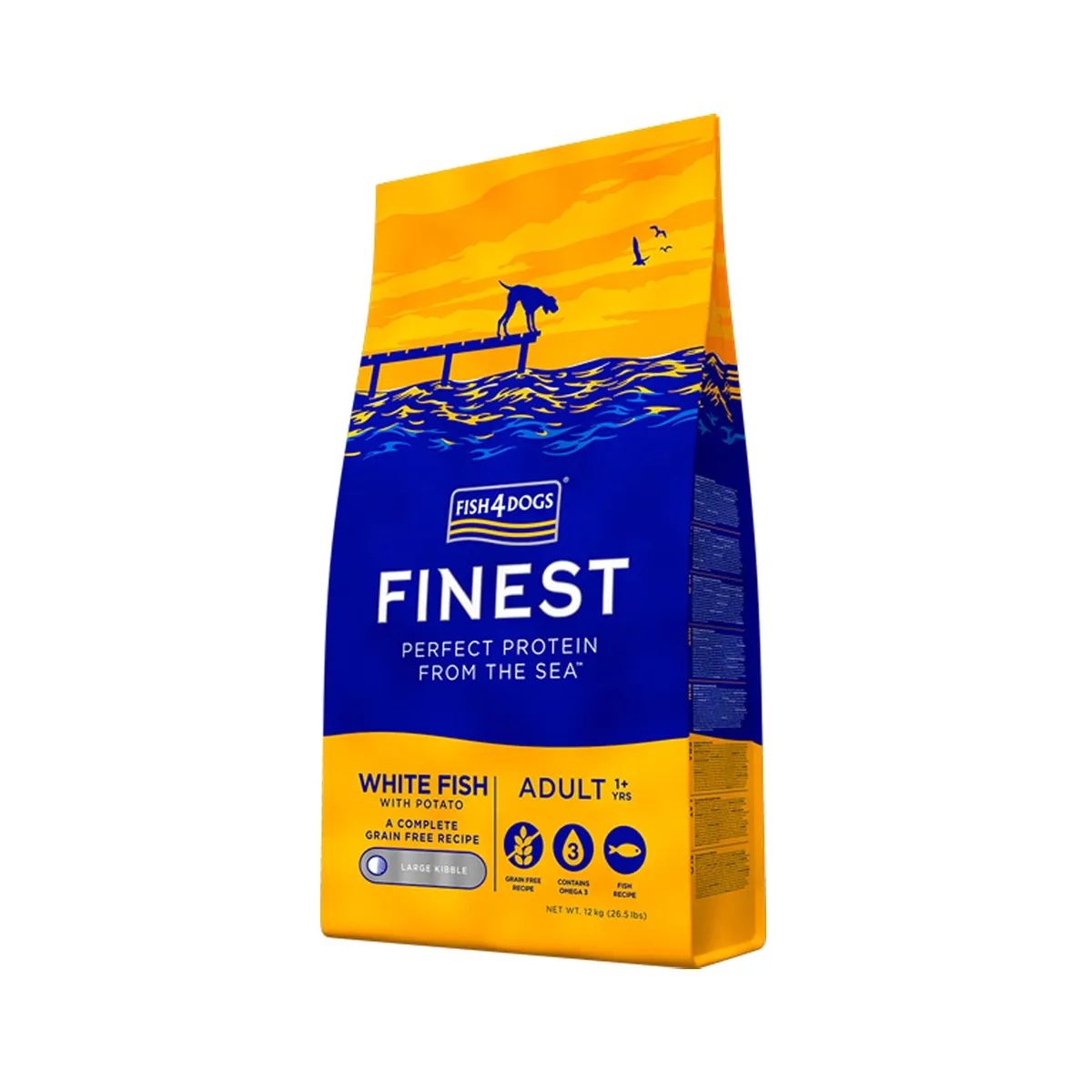 Fish4Dogs корм для собак, белая рыба, крупные гранулы, 12кг - Изображение товара 1