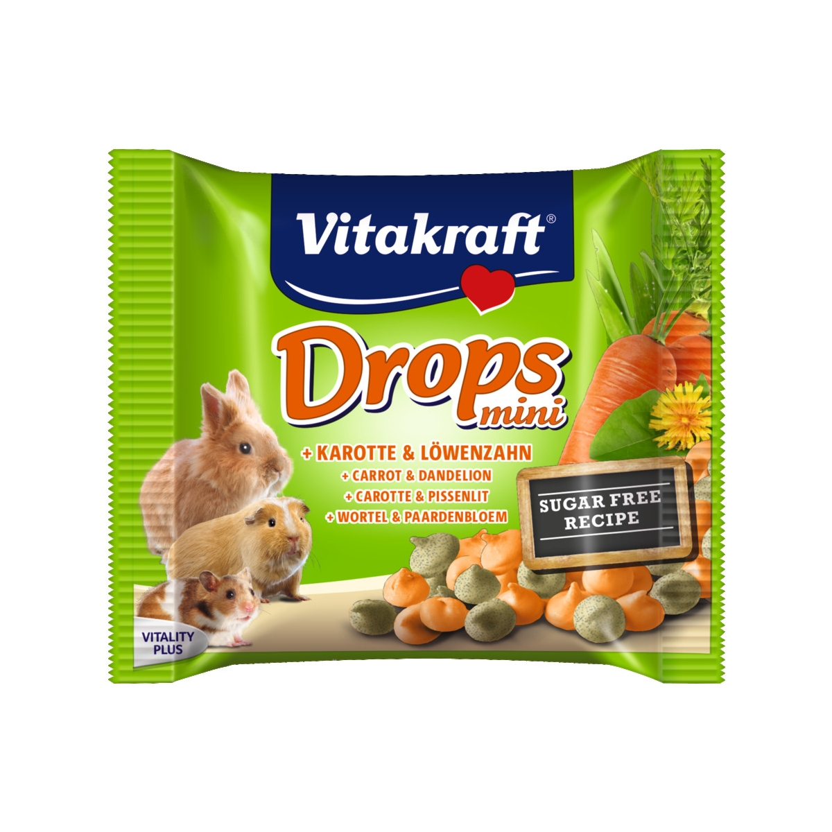 Vitakraft Drops Mini лакомство для грызунов, морковь/одуванчик, 40 г - Изображение товара