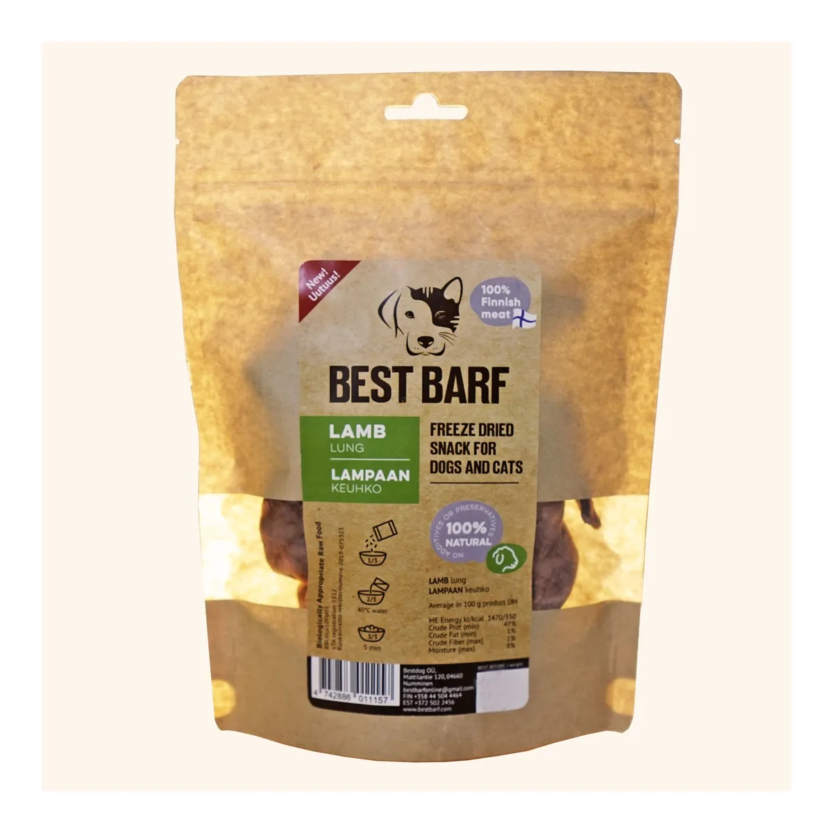 Best Barf лакомство холодной сушки, бараньи легкие 100 г - Изображение товара 1