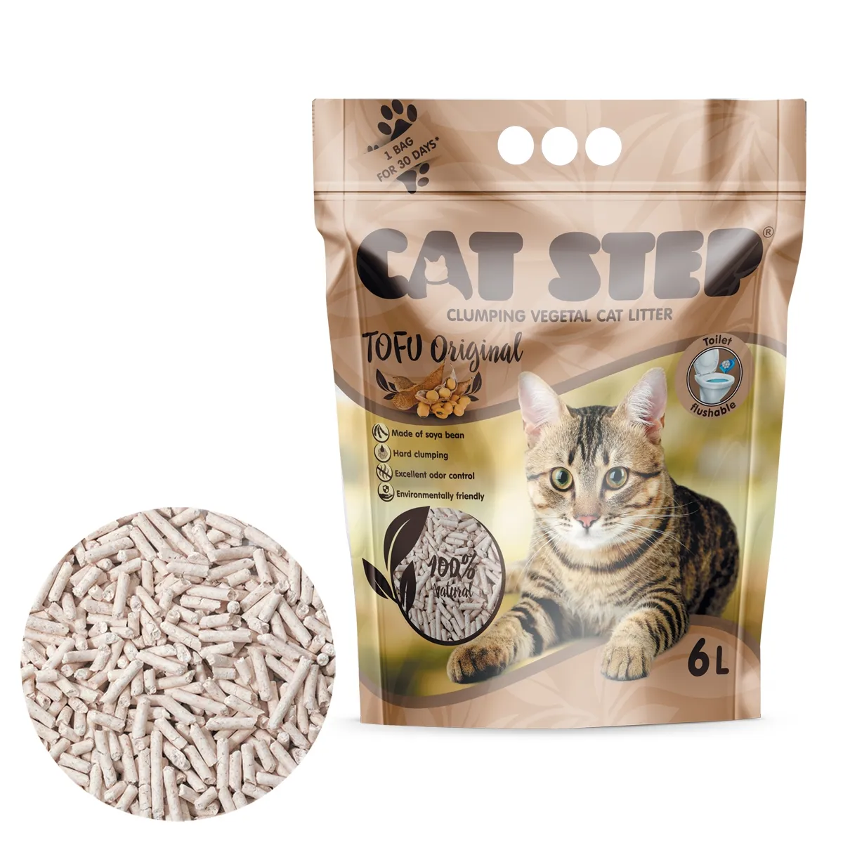 Cat Step Tofu наполнитель для кошачьего туалета, без запаха, 2,7kg/6l - Изображение товара 1