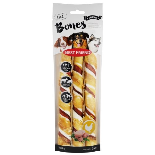 Best Friend 3in1 лакомство для собак с куриным филе, M/L, 250 г 