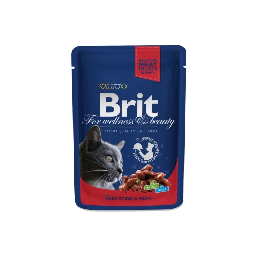 Brit Premium влажный корм для кошек, говядина/горошек в соусе, 100 г
