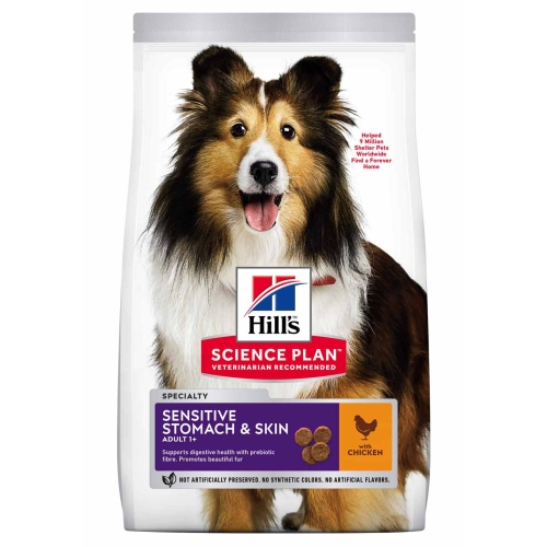 Hills Stomach/Skin сухой корм для собак средних пород, курица, 14 кг 
