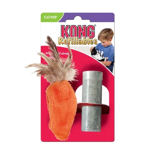 Kong игрушка для кошек, морковь из текстиля с перьями