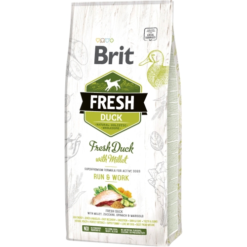 Brit Fresh Run&Work корм для собак, утка/просо, 12 кг