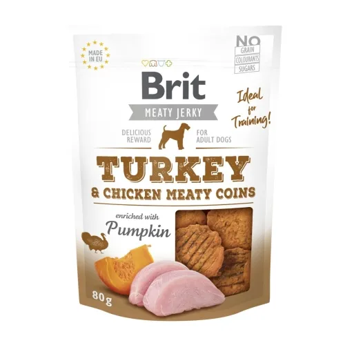 BRIT JERKY SNACK MEATY COINS KOER KALKUN 80G*