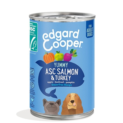 Edgard Cooper консервы для взрослых собак, лосось и индейка, 400г